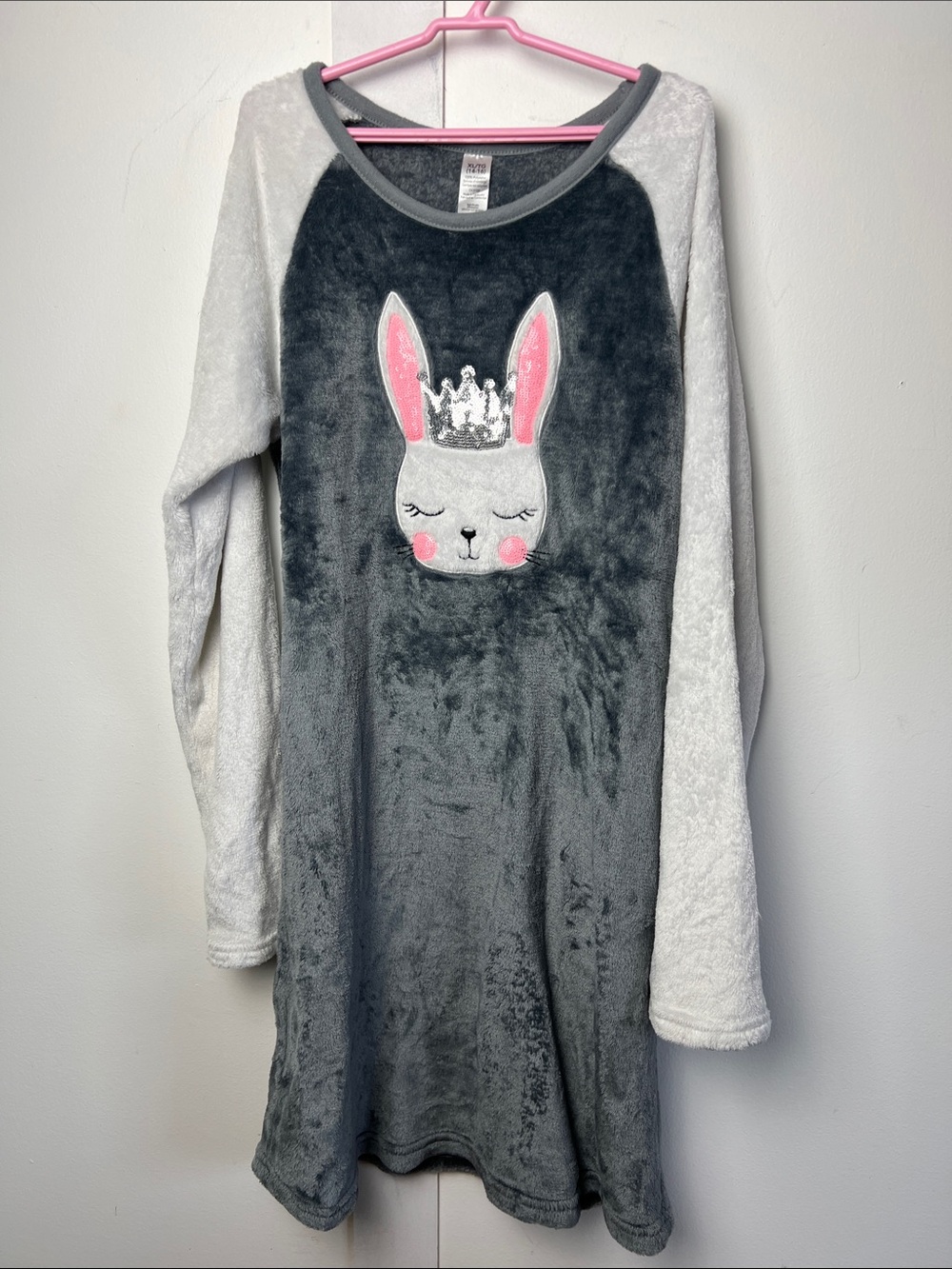George Plush Bunny Nightshirt in Gray, White, and Pink
